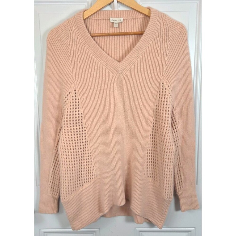 Garnett Hill Cashmere Mesh Rib-Knit Sweater Size S Blush Pink